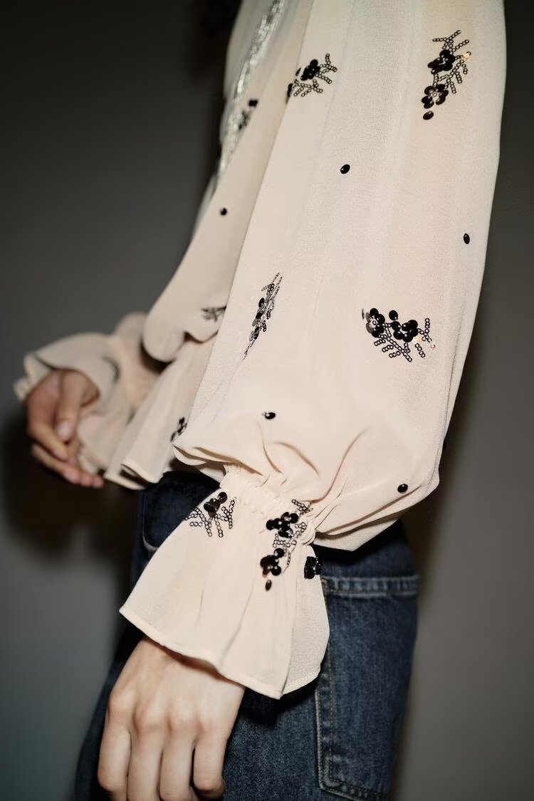 Winter Fashionable Temperamental All Match Sequin Translucent Shirt