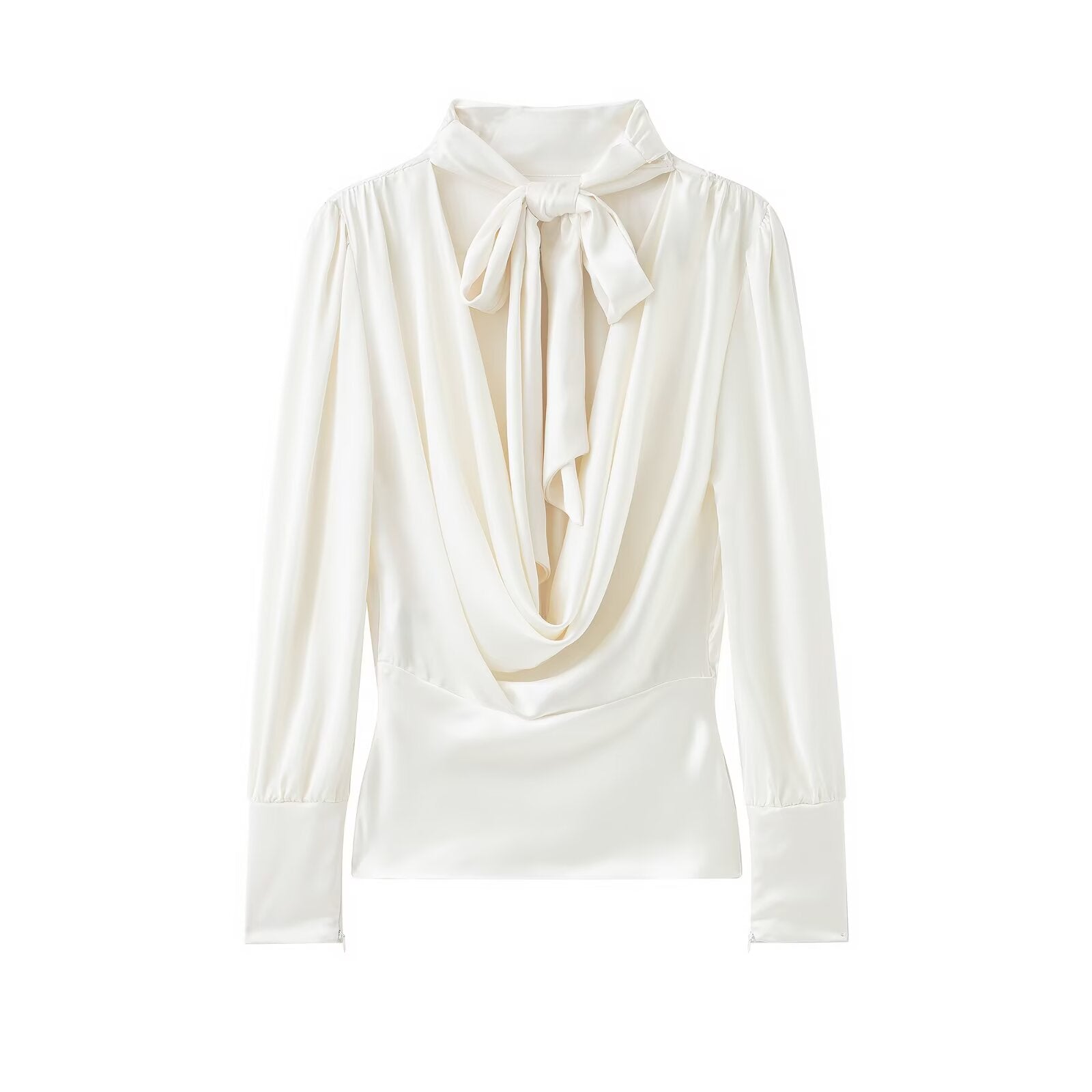 Women Clothing Top Product Silk Satin Texture Bowknot Decoration Backless Shirt