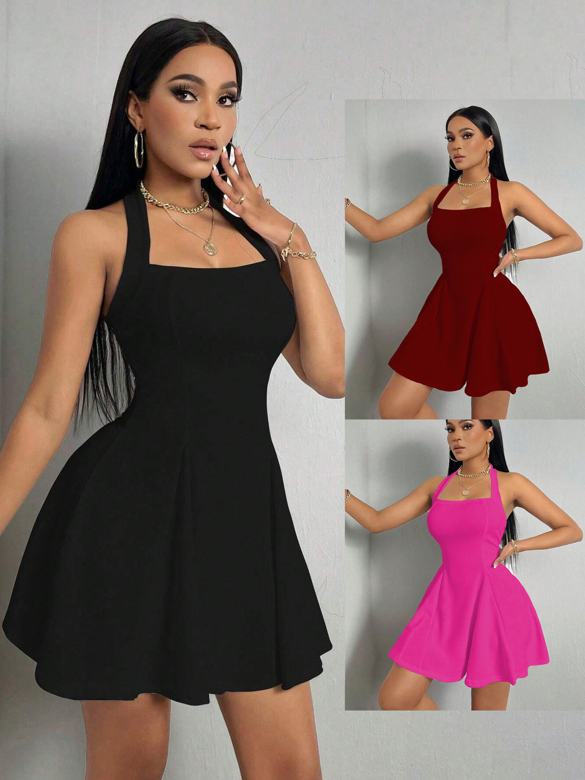 Halter Neck Backless A-Line Dress