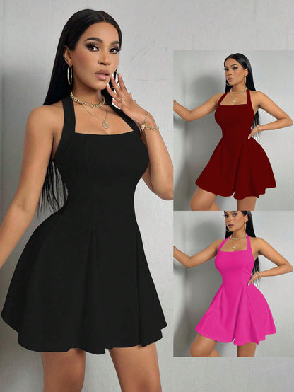 Halter Neck Backless A-Line Dress