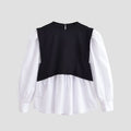 Women Clothing Winter Korean Simple Graceful Color Contrast Patchwork Faux Two Piece Top