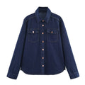 Sexy Antique Dark Blue Denim Shirt Women Autumn Polo Collar Loose Single Breasted Long Sleeve Top