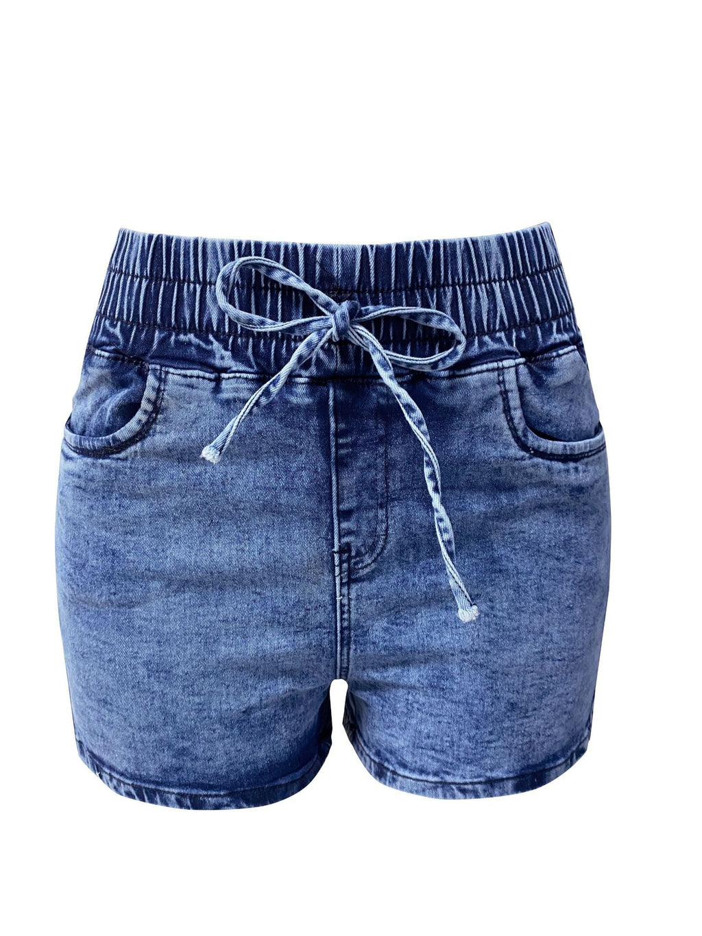Slimming Spring Summer Slim Denim Shorts Women Sexy High Waist Elastic Waistband Lace up Pants