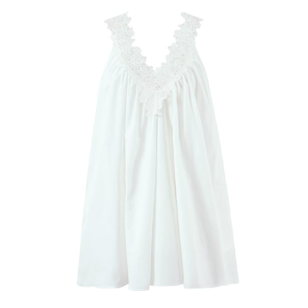 Sexy V neck Sleeveless Lace Stitching Ruffle Design Dress