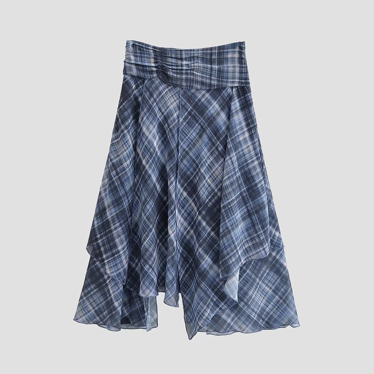 Women Clothing Autumn Beautiful Mid Waist Asymmetric Plaid Irregular Asymmetric Skirt Women