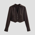 Women Clothing Western Short Striped Padded Shoulder Shacket