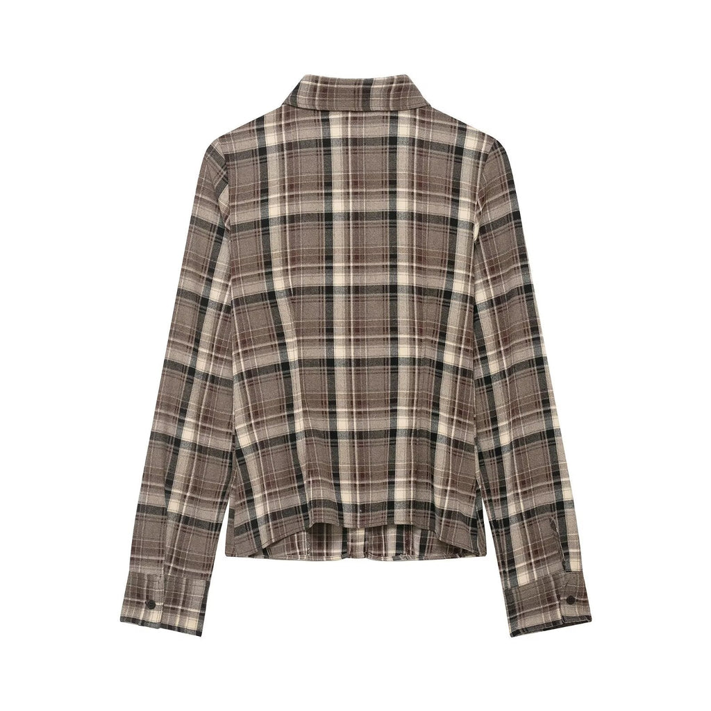 Women Clothing Top Product Slim Fit Plaid Shirt