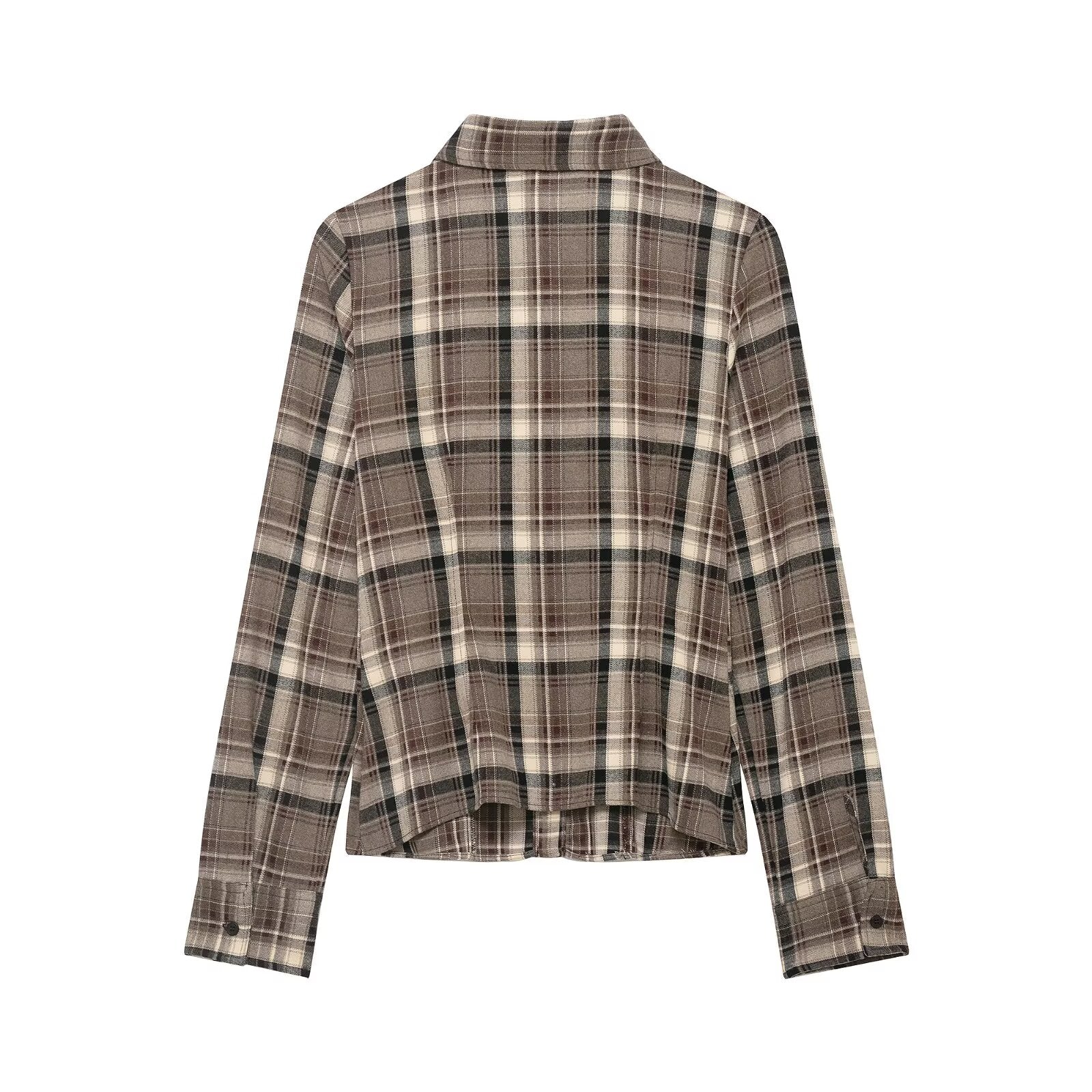 Women Clothing Top Product Slim Fit Plaid Shirt