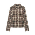 Women Clothing Top Product Slim Fit Plaid Shirt