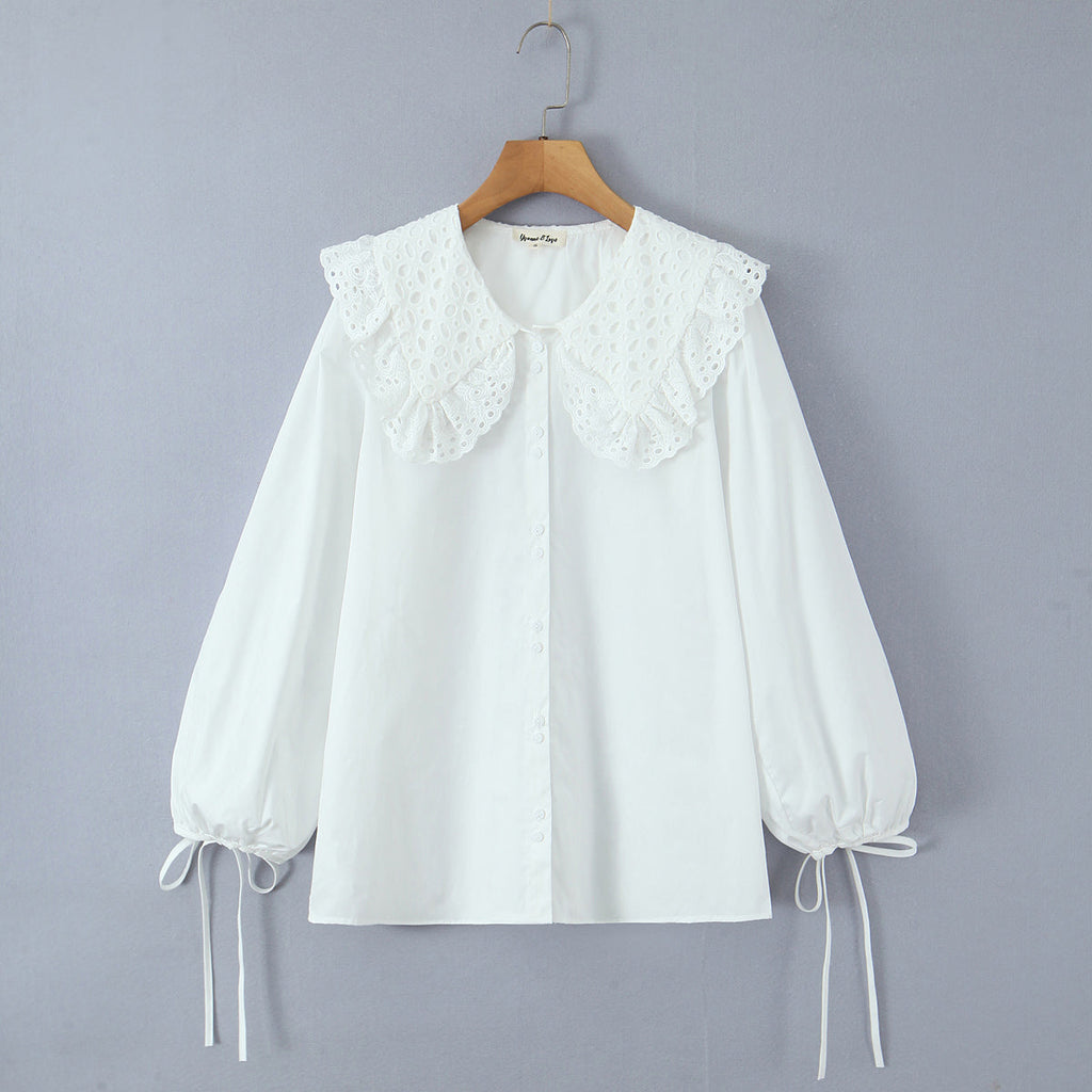 White Doll Collar Shirt Women Spring Blogger Small Loose Sweet Lace Shirt Top