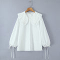 White Doll Collar Shirt Women Spring Blogger Small Loose Sweet Lace Shirt Top