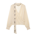 Women Clothing Georgette Beaded Scarf Shirt Top