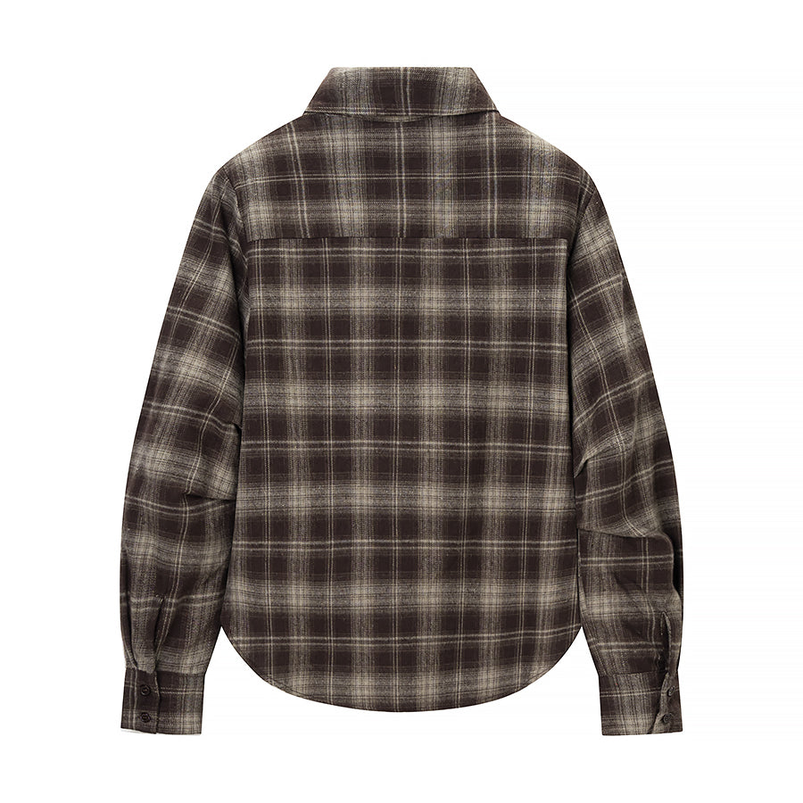 Winter Women Clothing Personalized Waist Design Retro Plaid Shirt