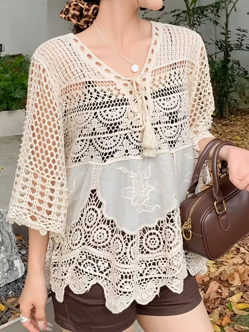 Women Summer Vacation V Neck Top