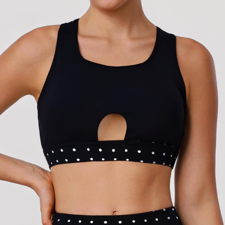 Polka Dot Yoga Bra Stitching Mesh Vest with Pad Beauty Back Push up Shockproof Sports Workout Underwear