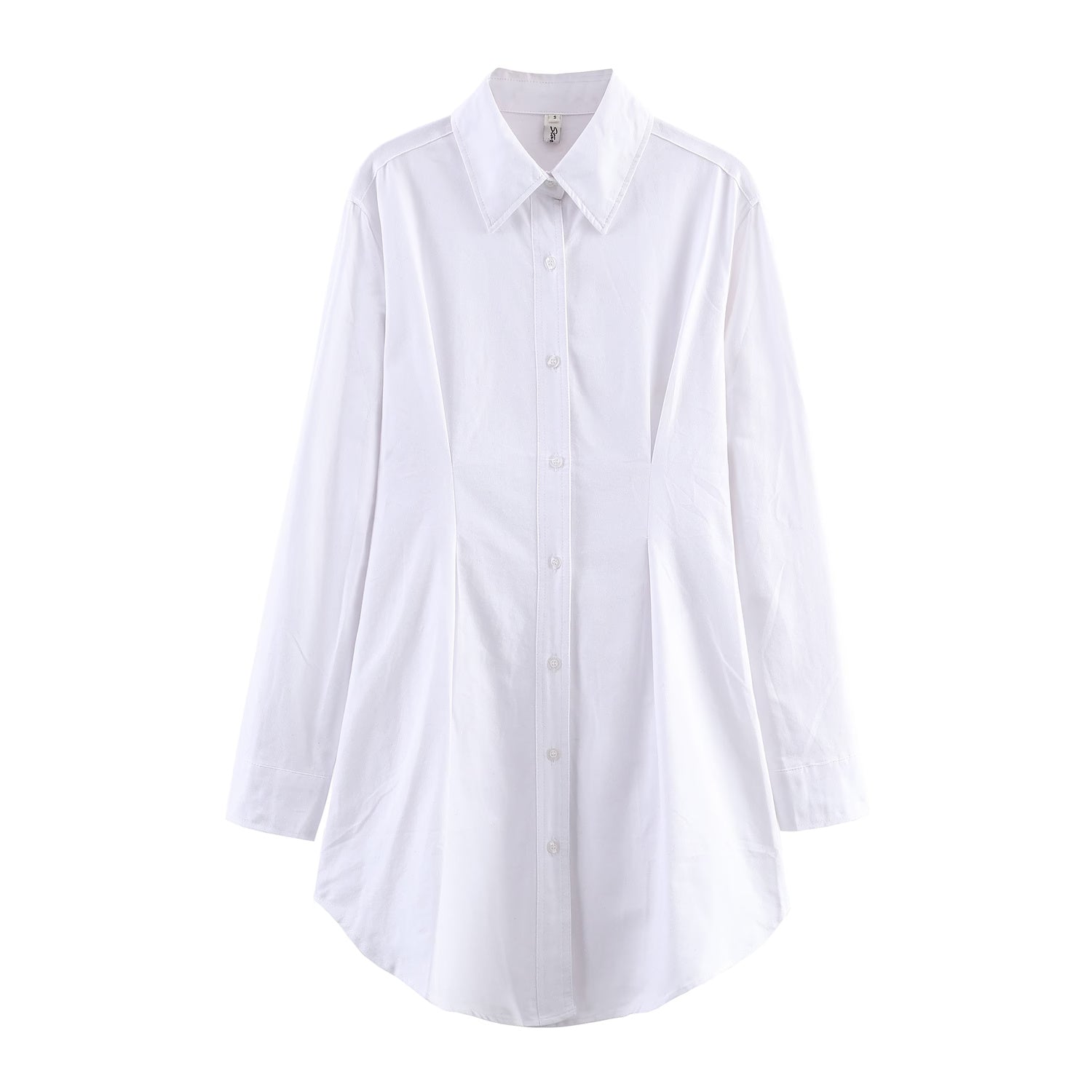 Women Clothing Fall Winter Polo Collar Solid Color Waist Controlled Long Sleeves Single Breasted Shirt Women