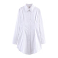Women Clothing Fall Winter Polo Collar Solid Color Waist Controlled Long Sleeves Single Breasted Shirt Women