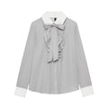 Women Clothing Western Bow Decoration Striped Stitching Shirt