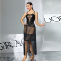 Black Lace Polka Dot Mesh Nightdress Sling Long See through Sexy Pajamas Homewear