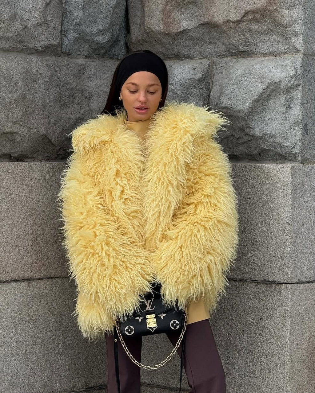 Yellow Plush Coat Faux Fur Environmental Protection Fur Coat Women Oversise Wear Top