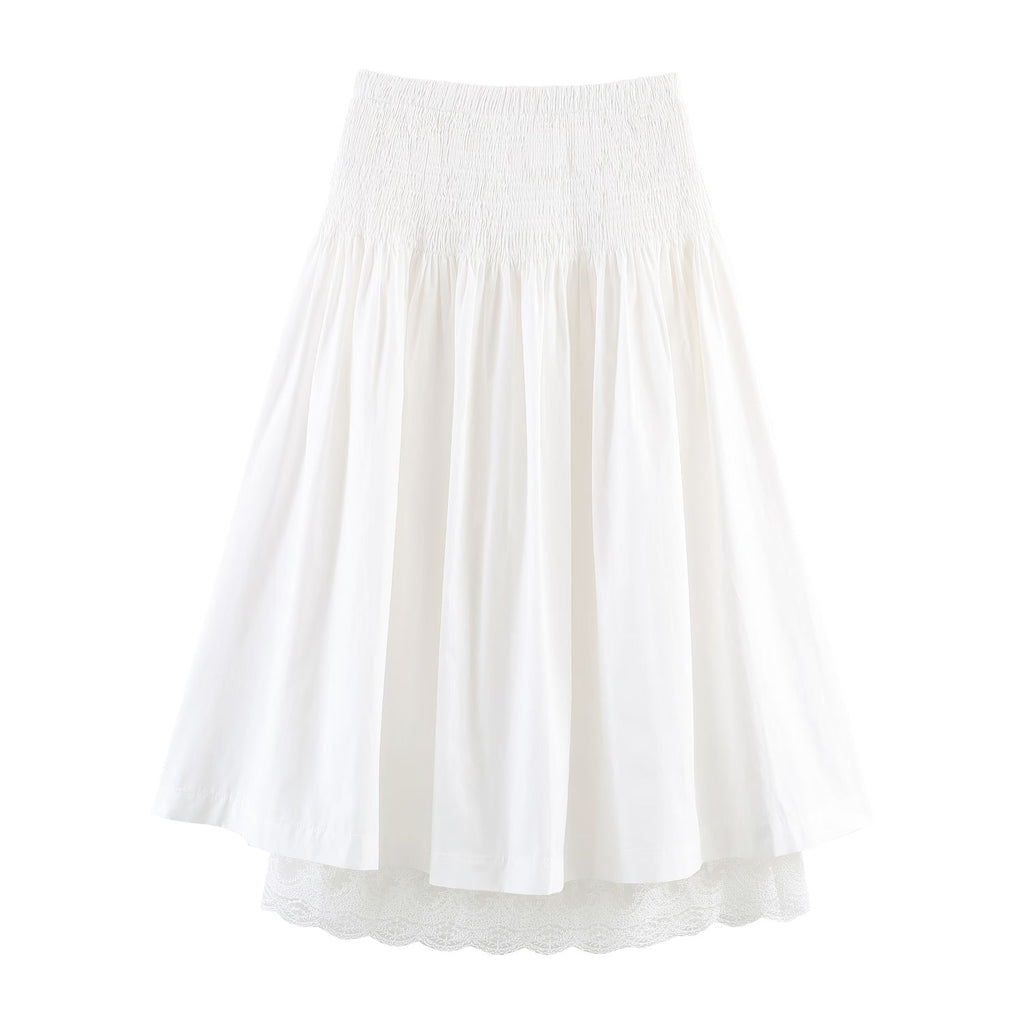 Women Wear Pleated Skirt Women High Waist A line Slimming Elegant Elastic Draping Long Skirt