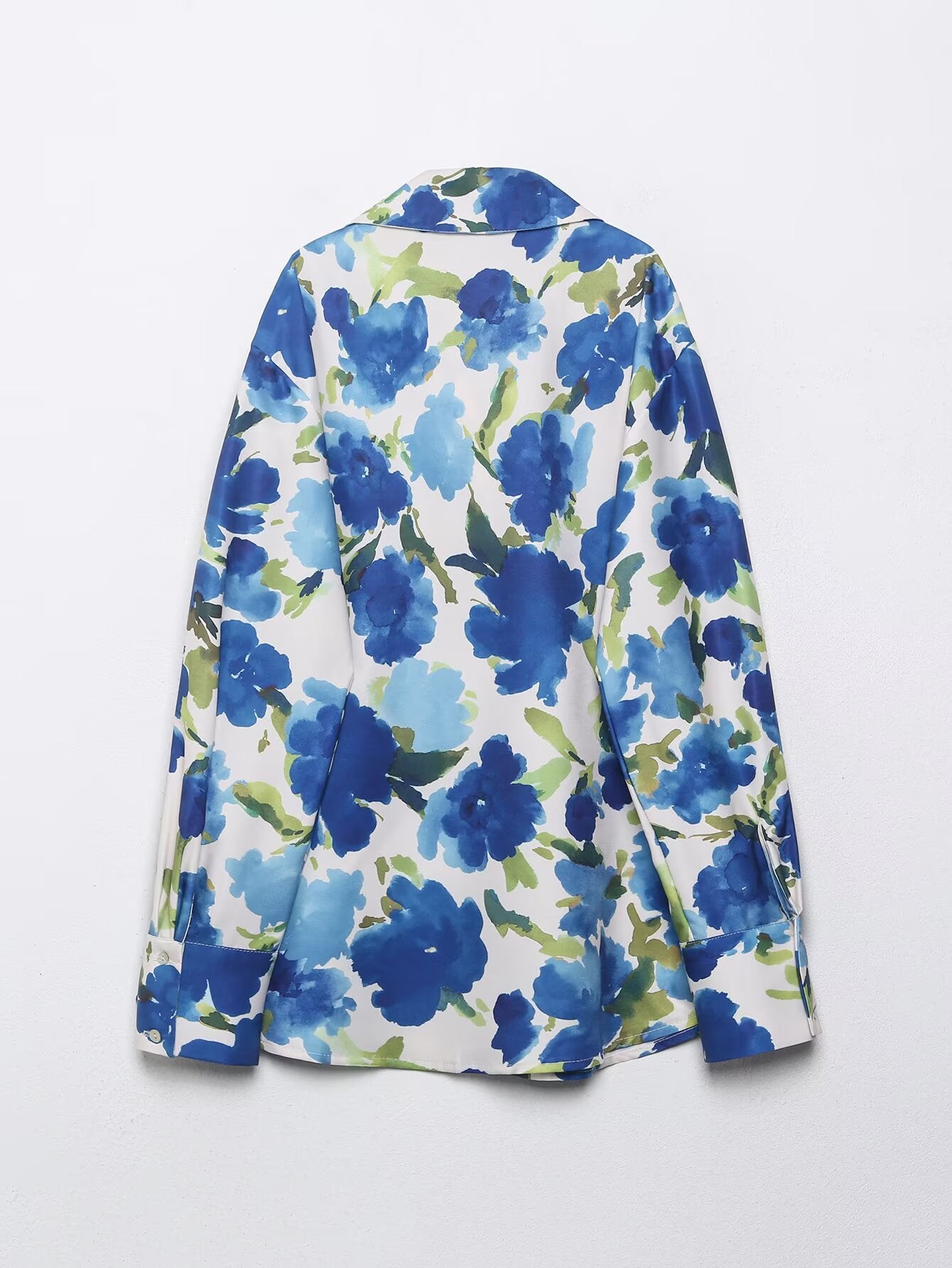 Women Clothing Long Sleeve Loose Casual Silk Satin Textured Shirt