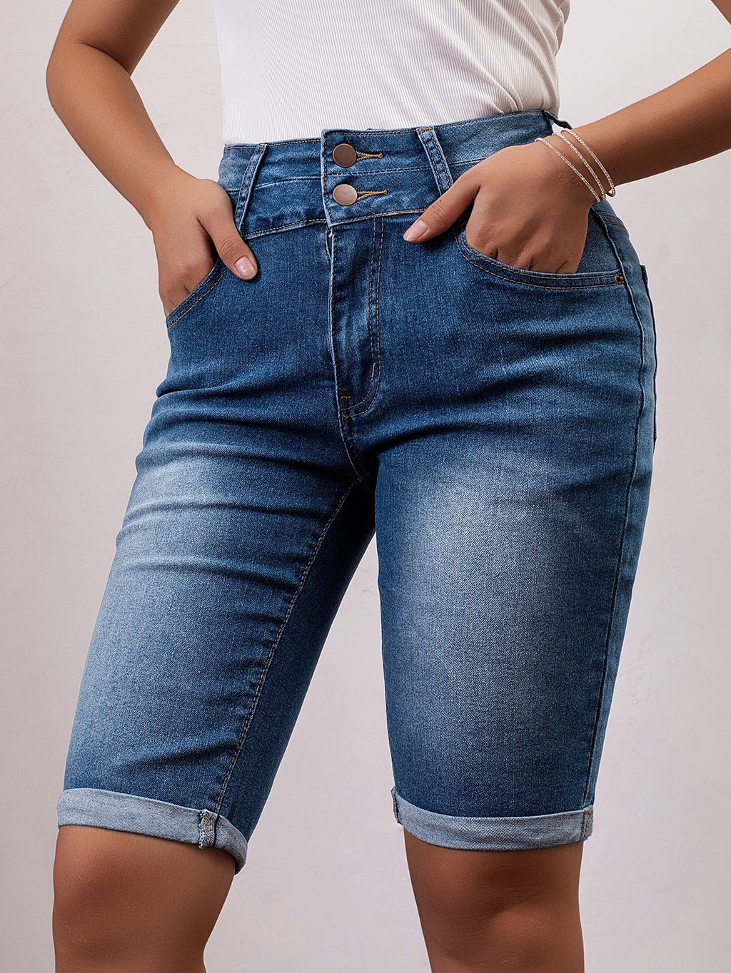 Women Denim Shorts Slim Fit Slimming Casual Multi Craft Design Simple Denim Shorts Shorts