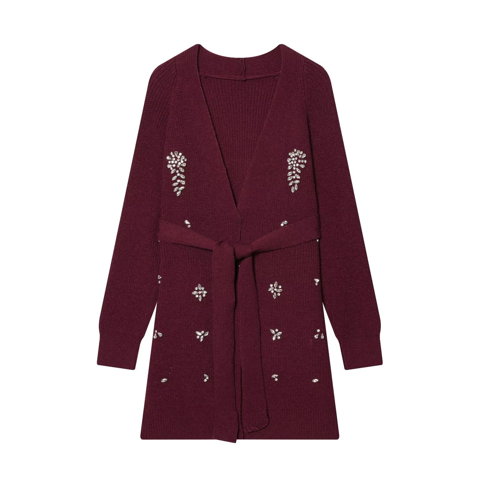 Women Autumn Winter Jewelry Bead Knitted Cardigan