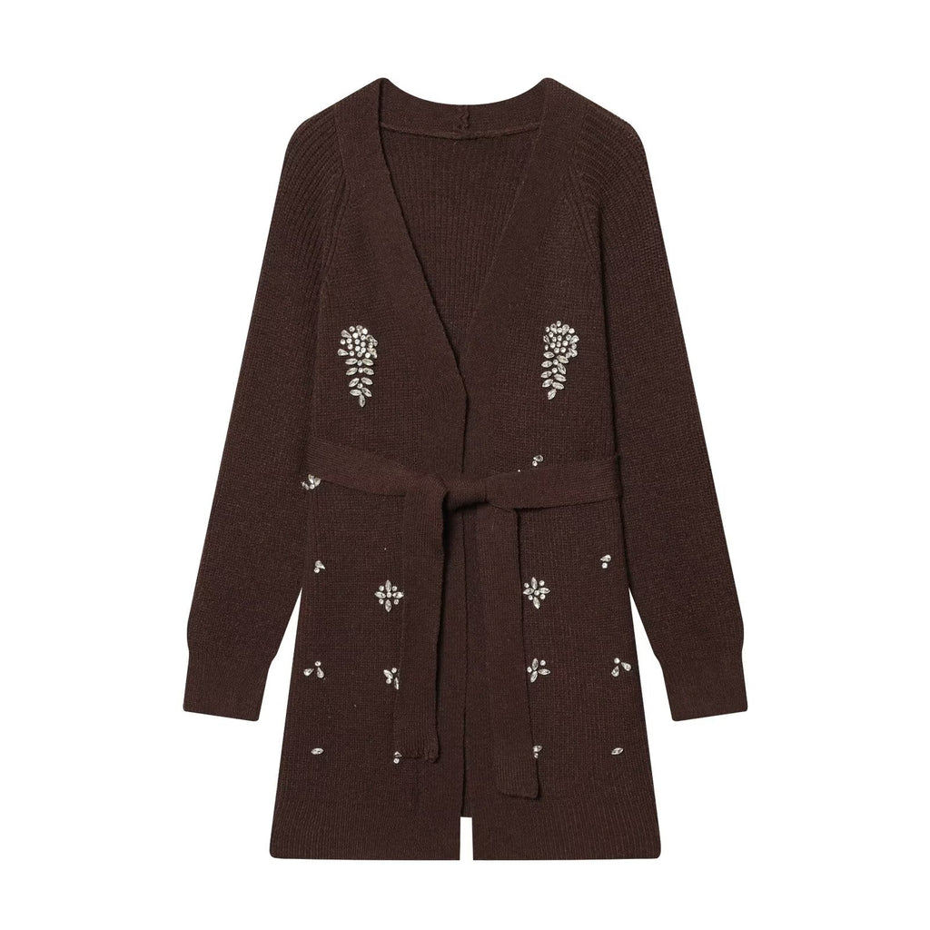 Women Autumn Winter Jewelry Bead Knitted Cardigan