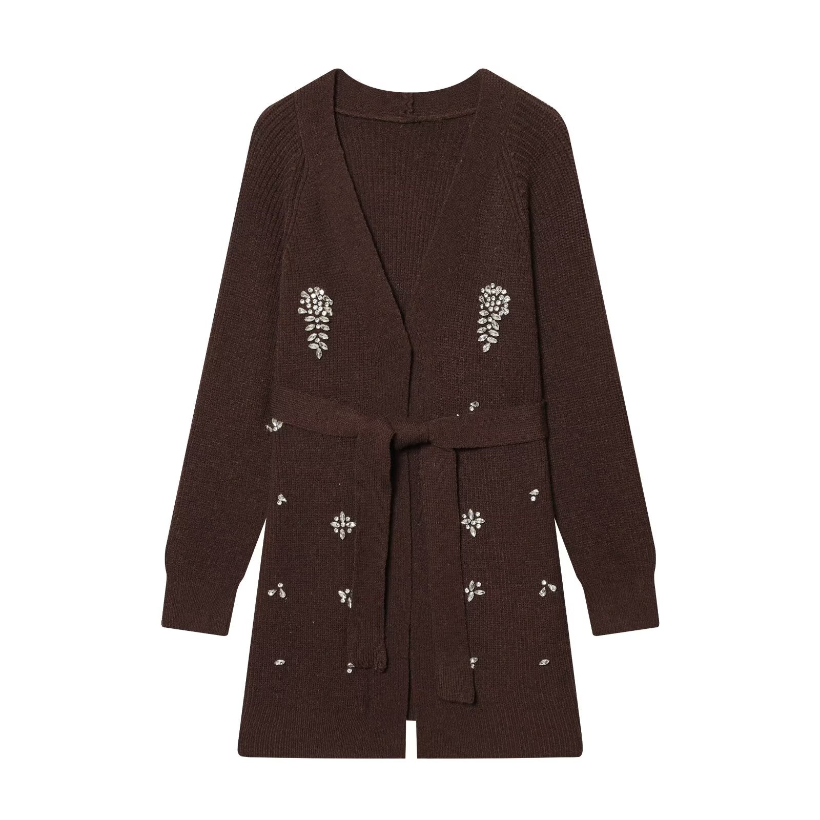 Women Autumn Winter Jewelry Bead Knitted Cardigan