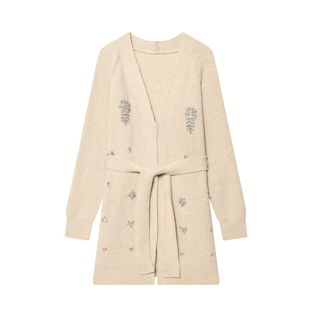 Women Autumn Winter Jewelry Bead Knitted Cardigan