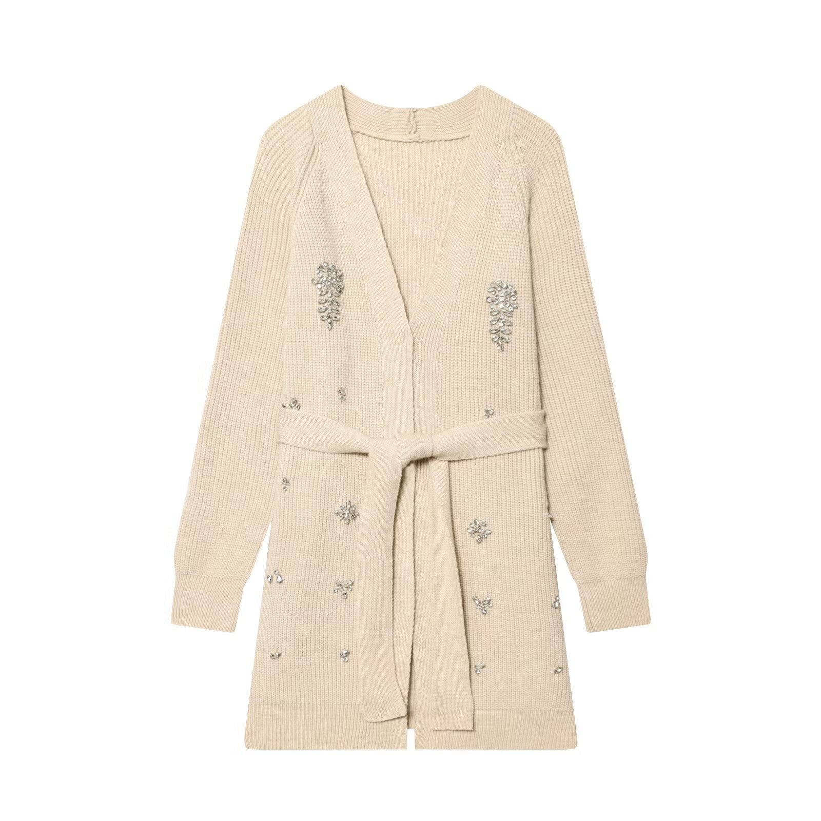 Women Autumn Winter Jewelry Bead Knitted Cardigan