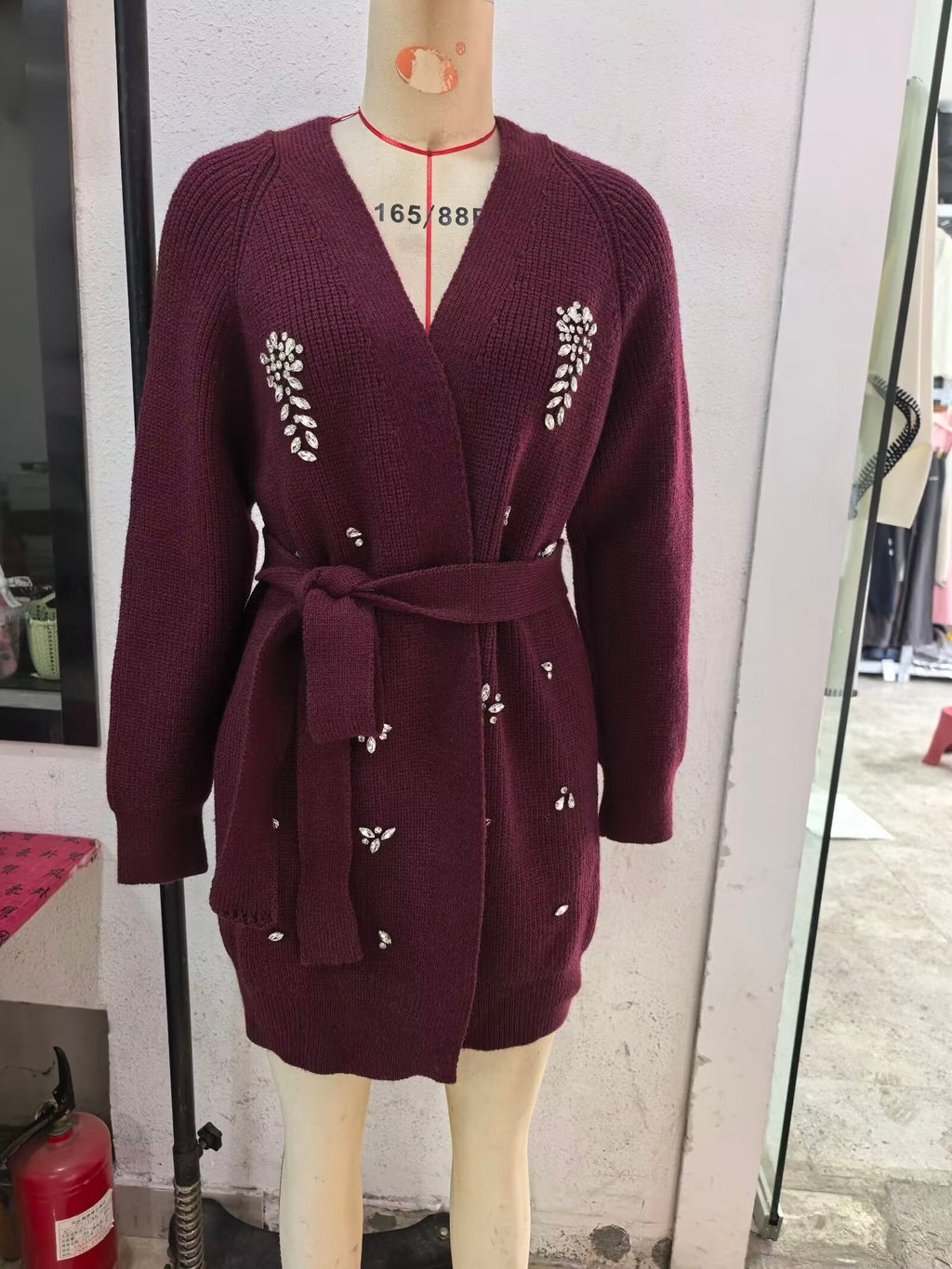 Women Autumn Winter Jewelry Bead Knitted Cardigan