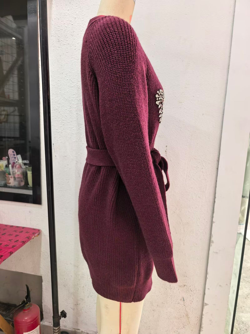 Women Autumn Winter Jewelry Bead Knitted Cardigan