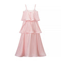 Fashionable Elegant Pink Multi Layer Wave Ruffled Spaghetti Straps Dress