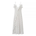 Women Clothing Autumn Sexy V neck Backless Wave Organ Ruffled Spaghetti Straps Dress