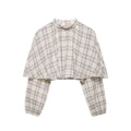 Spring Women Clothing Plaid Laminated Decoration Short Shirt Top