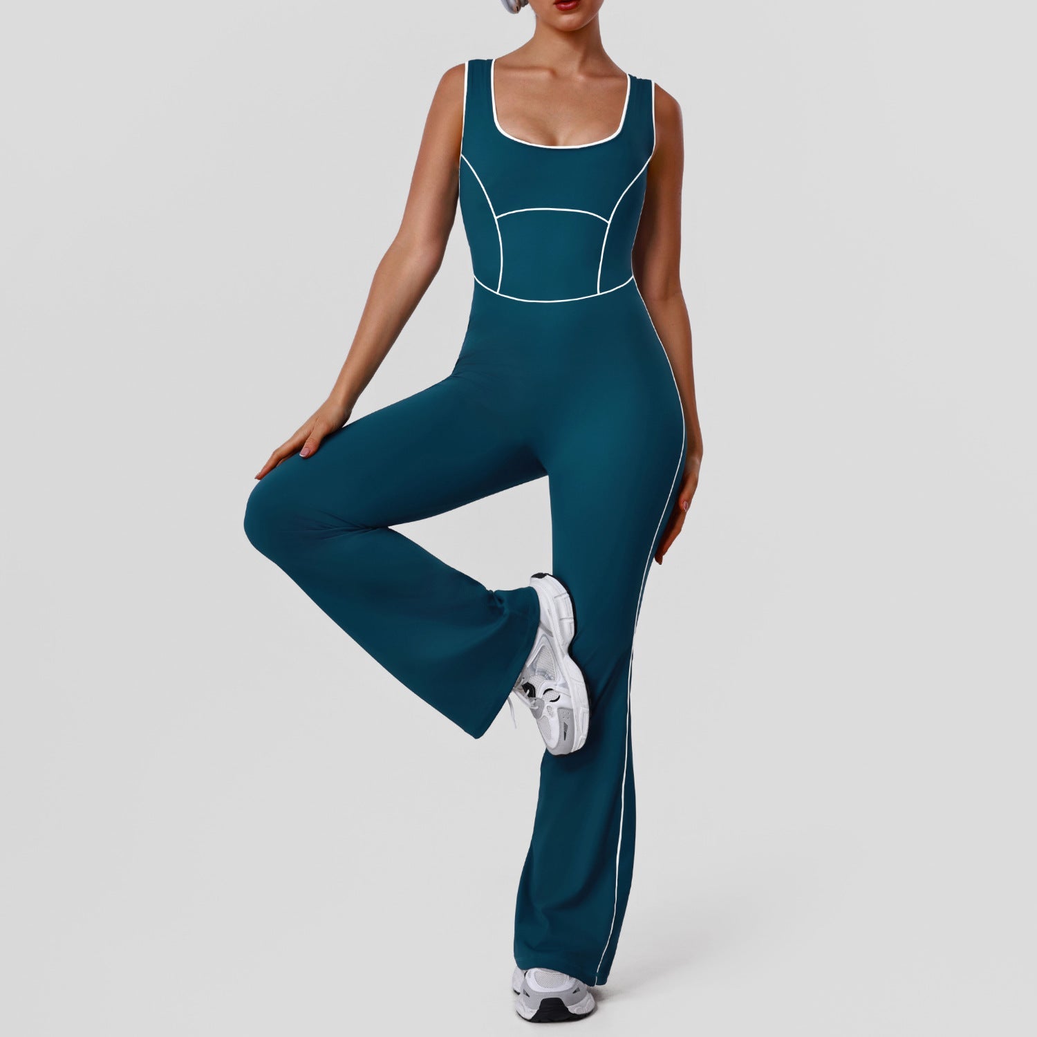Hollow Out Cutout Contrast Color Shaping Yoga Bodysuit Peach Hip Micro Pull Jumpsuit Fitness Sportswear with Pad