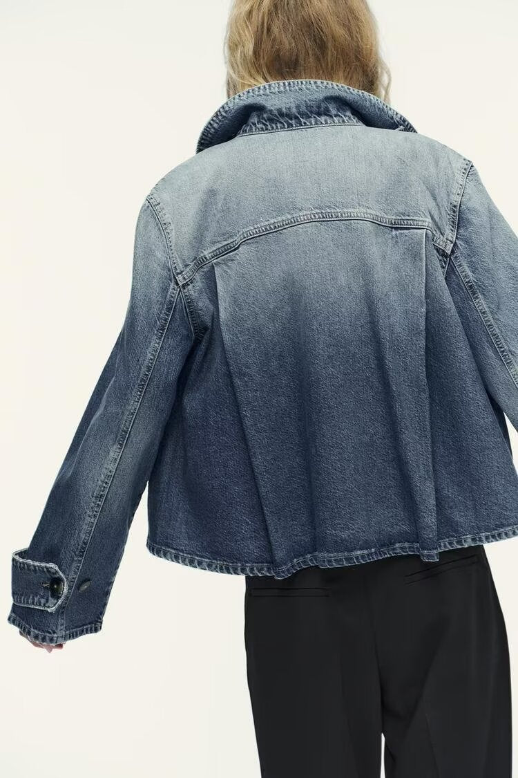 Women Clothing Spring Casual All Matching High Neck Denim Jacket