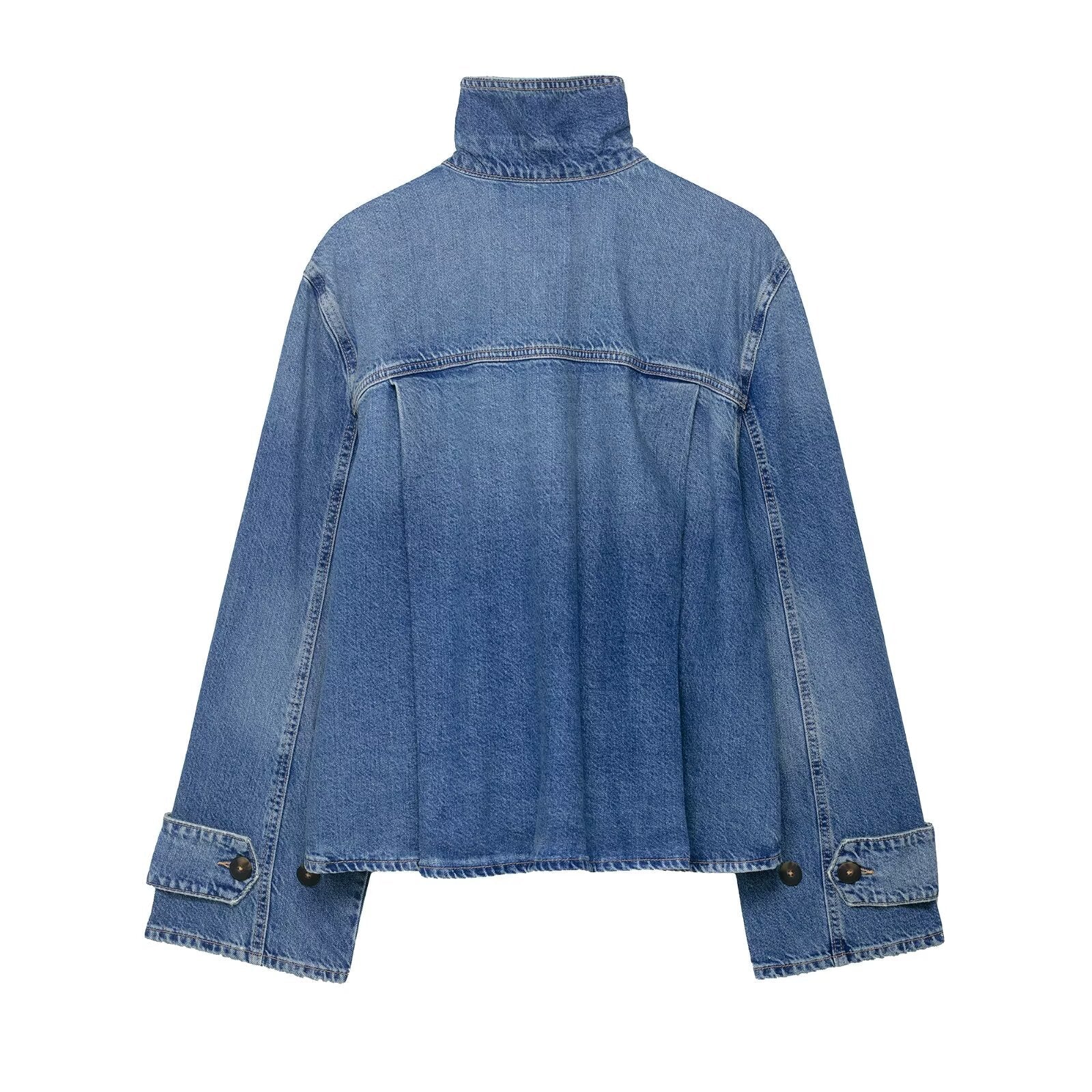Women Clothing Spring Casual All Matching High Neck Denim Jacket