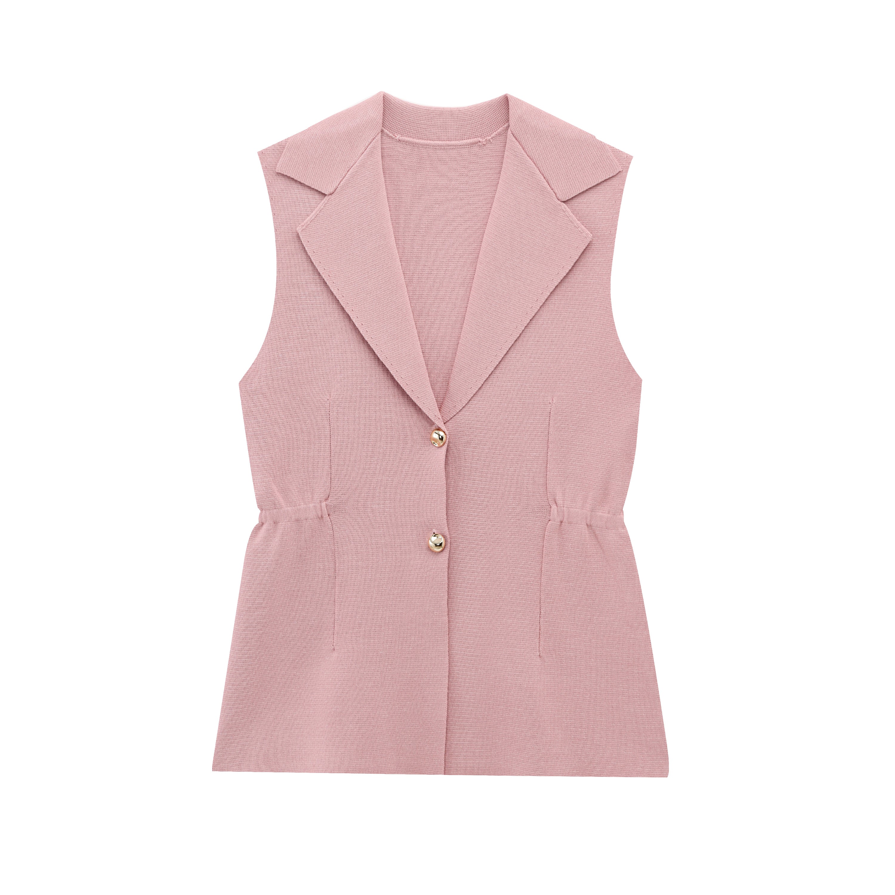 Women Pleated Collared Sleeveless Knitted Vest Jacket
