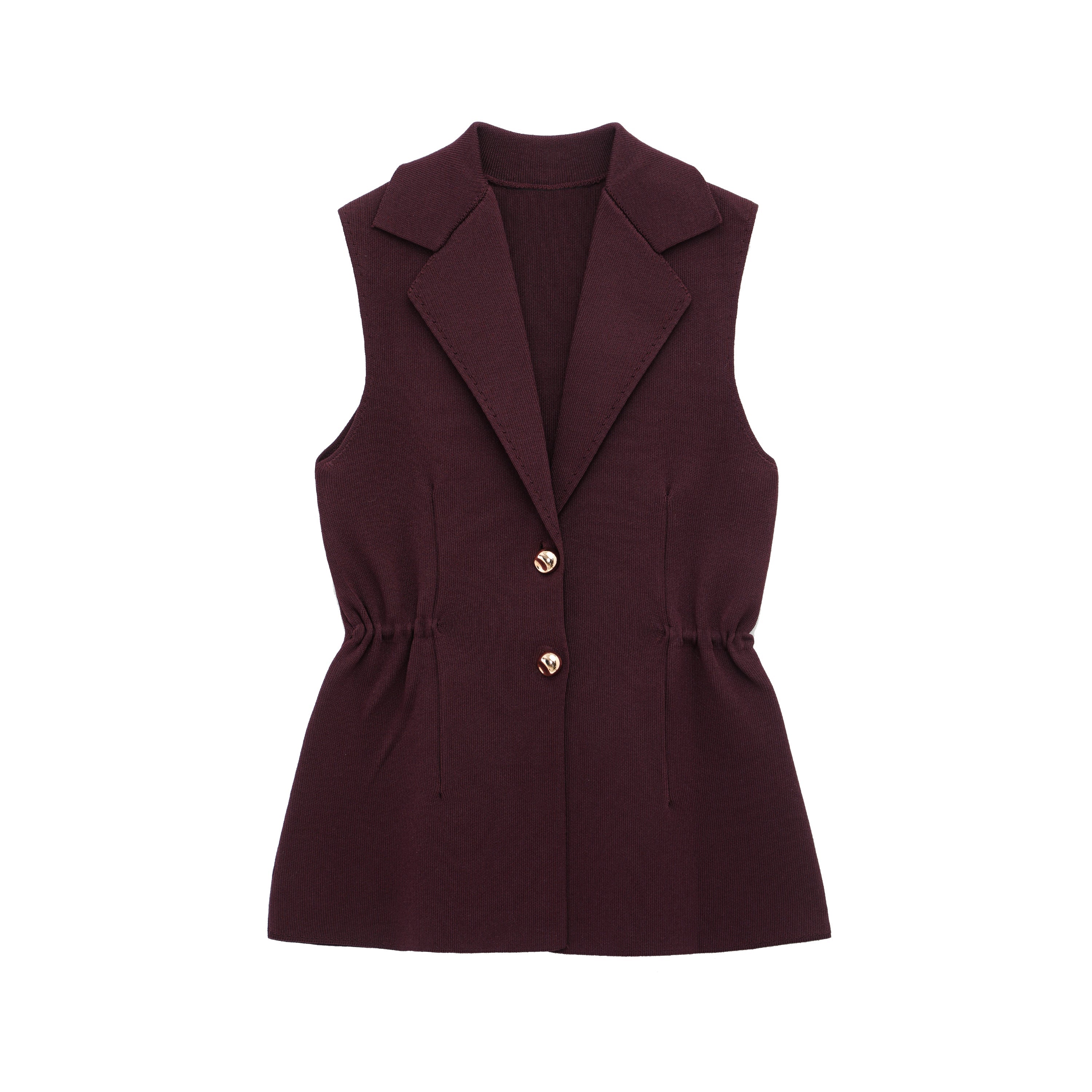Women Pleated Collared Sleeveless Knitted Vest Jacket