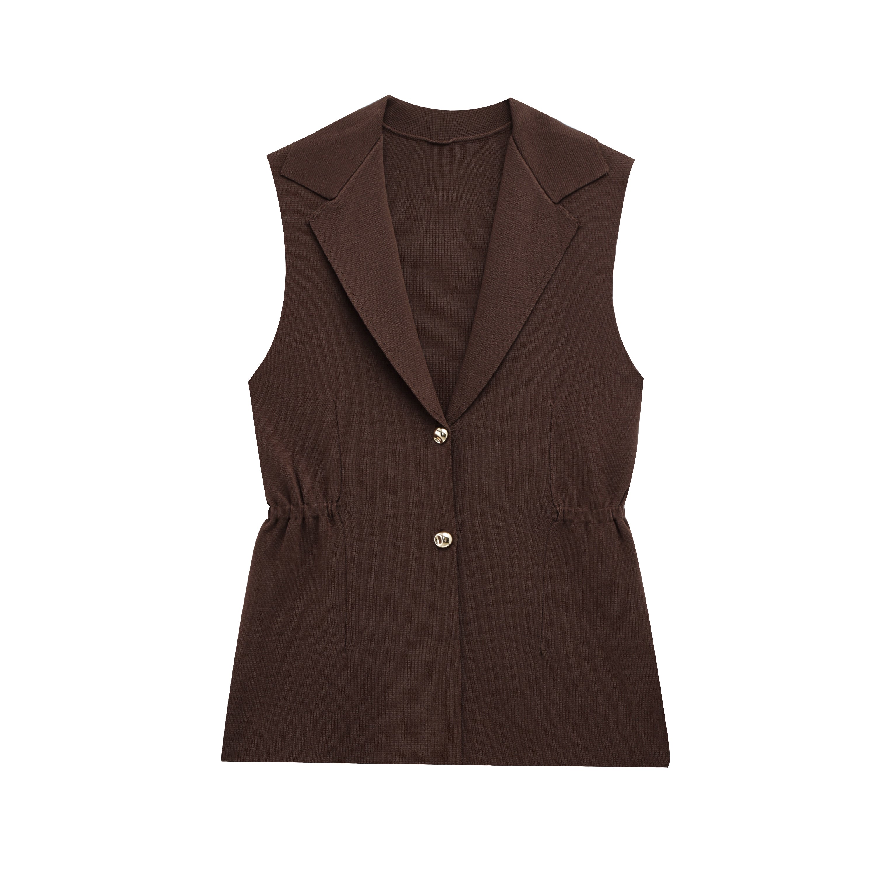 Women Pleated Collared Sleeveless Knitted Vest Jacket