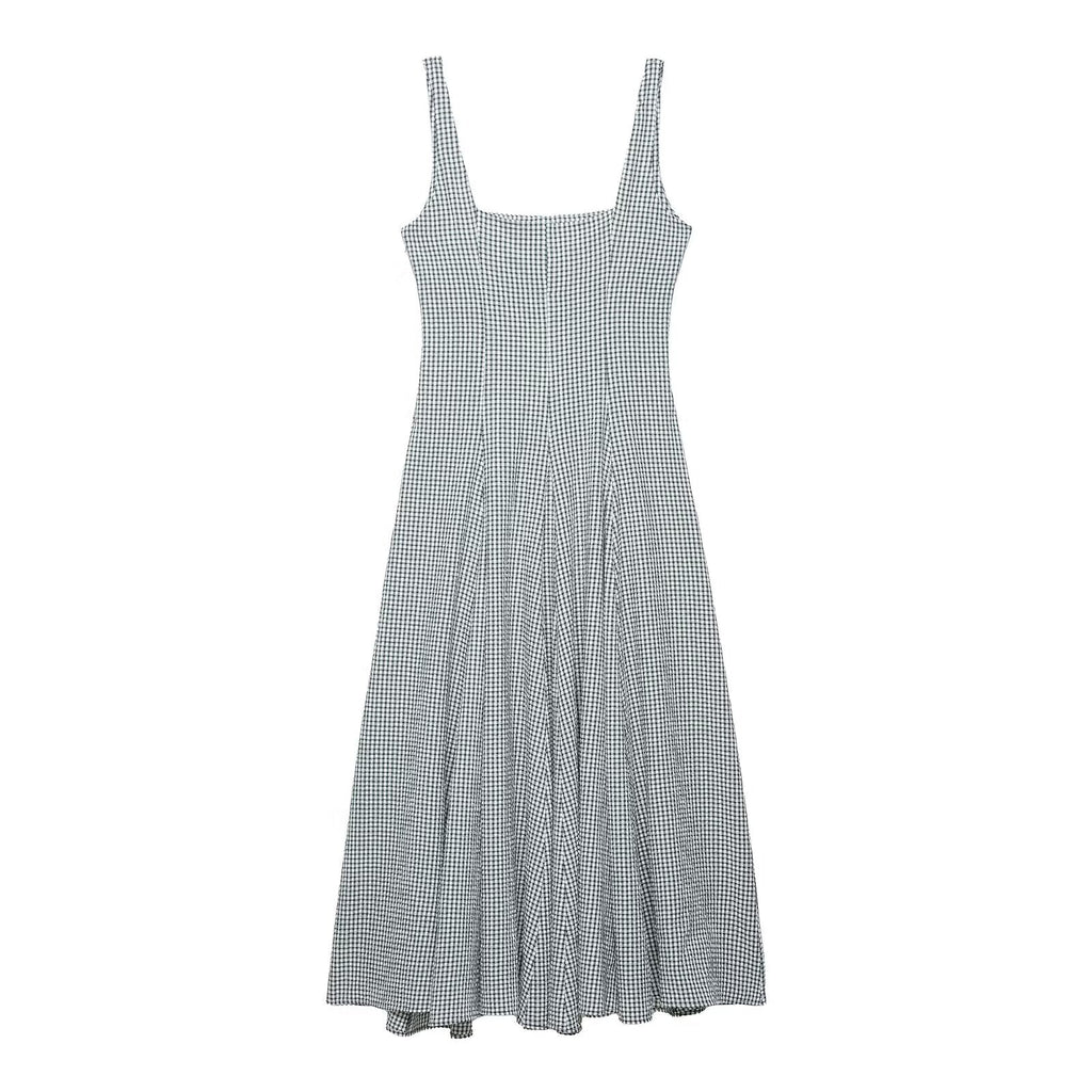 Women Clothing Spring Bandage Dress Plaid Midi Dress