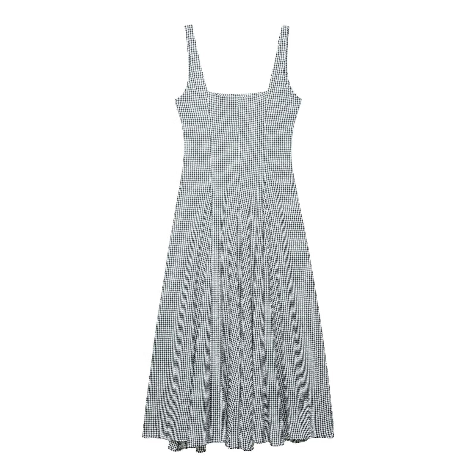 Women Clothing Spring Bandage Dress Plaid Midi Dress