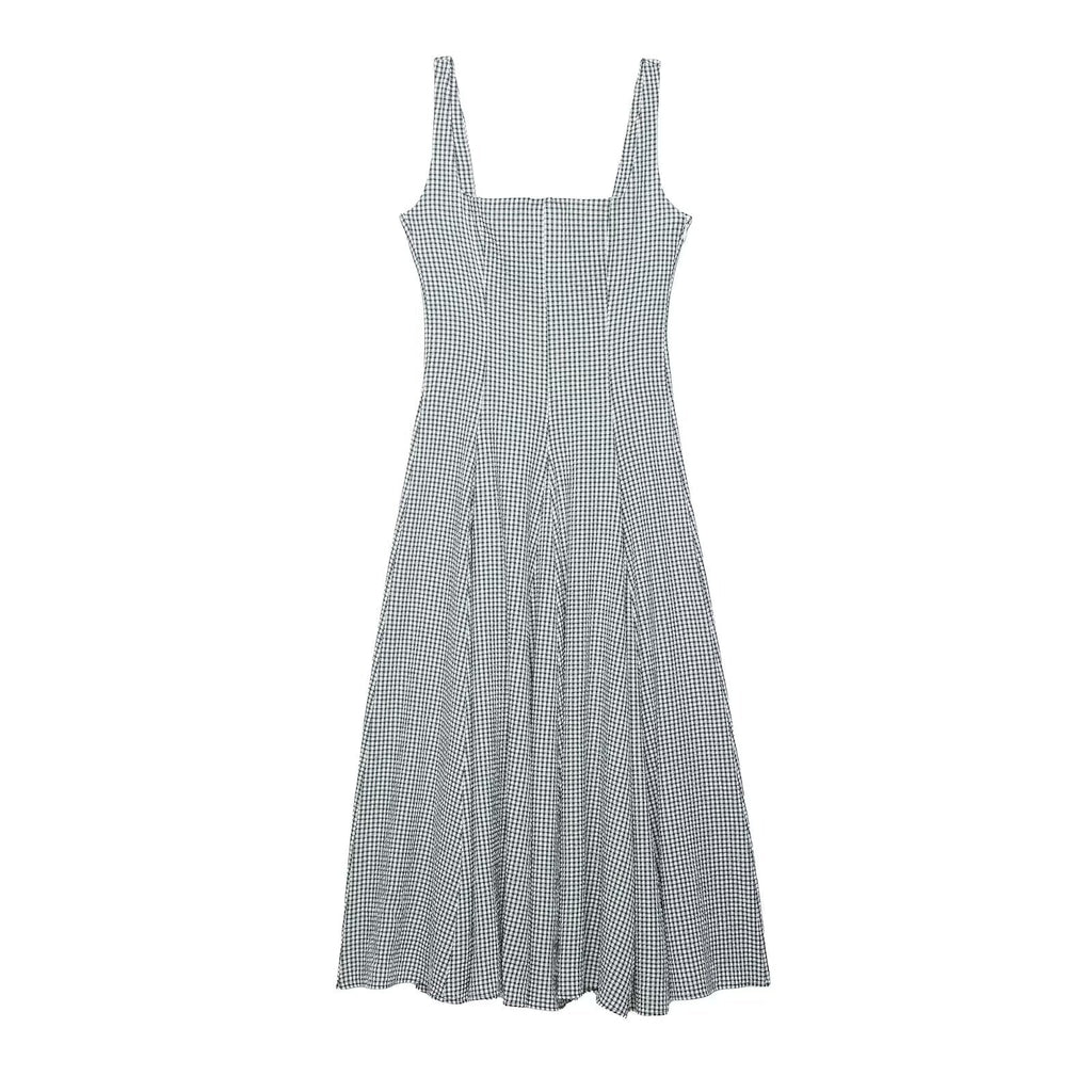 Women Clothing Spring Bandage Dress Plaid Midi Dress