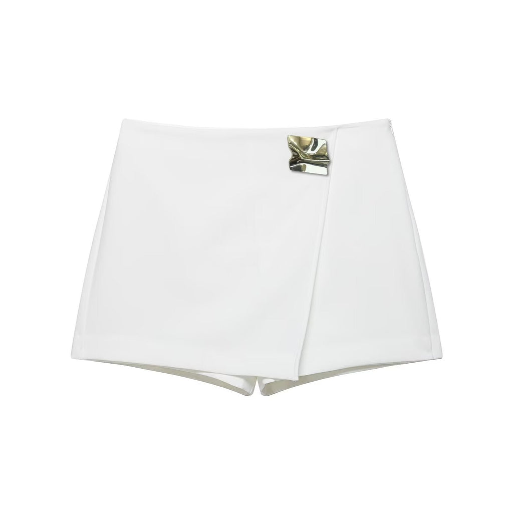 Women Clothing Spring Summer Asymmetric Metal Decoration High Waist Culottes