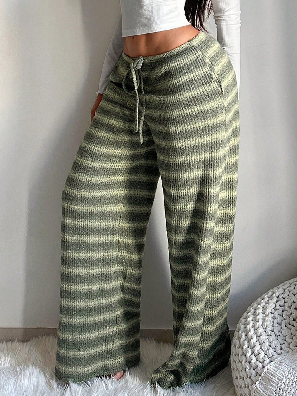 Slimming Loose Casual Contrast Color Striped Trousers Straight-leg Casual Pants Women