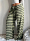 Slimming Loose Casual Contrast Color Striped Trousers Straight-leg Casual Pants Women