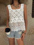 Women Summer Openwork Lace Up Spliced Off The Shoulder Halter Top